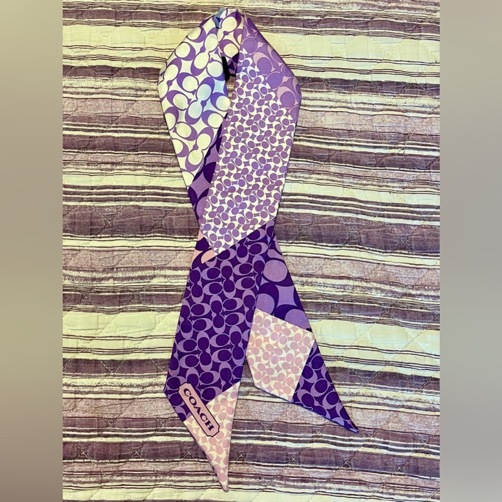Coach Silk Purple Pattern Scarf